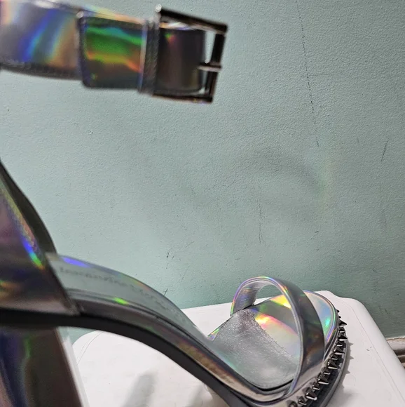 NWT ALEXANDER MCQUEEN Punk Iridescent Stud Ankle Strap Platform Sandals sz 41 - Picture 9 of 16